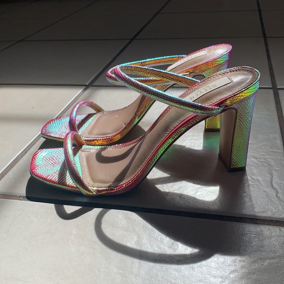 STEVEN NewYork Steve Madden snake skin Sparkly Iridescent Pink green neon heels - Picture 4 of 6